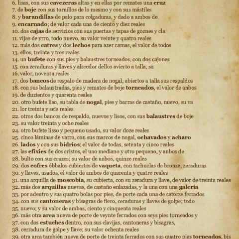 Arquivo do Reino de Galicia. Pescuda no Arquivo. 5. O enxoval. Texto da transcrición dunha folla dun dos documentos propostos.