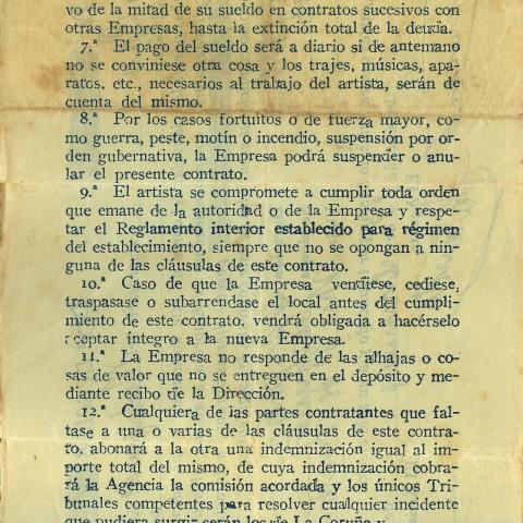 Arquivo do Reino de Galicia. Tribunal Industrial da Coruña. Contrato-cheque da cantante Araceli Estéfano. 1933. Sign.: 2521-25.