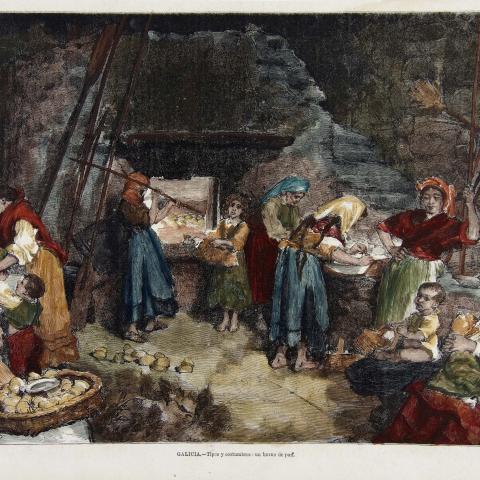 Arquivo do Reino de Galicia. Colección cartográfica e iconográfica. Galicia: tipos y costumbres: un horno de pan / Pradilla; Carretero. Madrid: Sucesores de Rivadeneira, 1873. Sign.: 434.