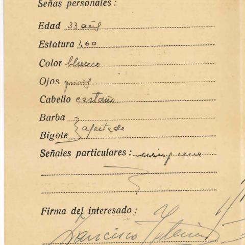 Arquivo do Reino de Galicia. Francisco Iglesias Brage. Autorización de residencia en Leticia outorgada a Iglesias polo Goberno de Colombia. 1934, xaneiro, 15. Sign. 48594-13-3.