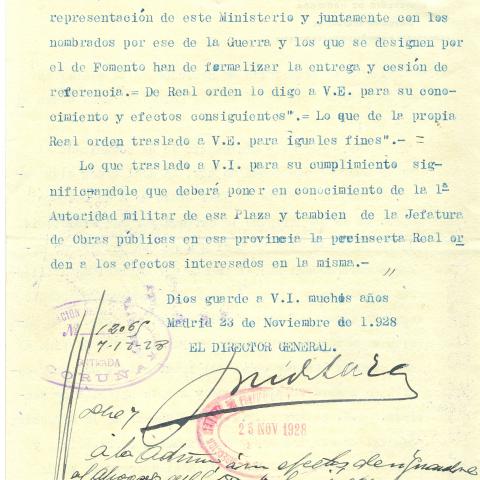 Arquivo do Reino de Galicia. Delegación Especial de Economía e Facenda. Expediente de entrega dunha parcela de t erreo anexa á antiga Escola de Veterinaria polo ramo de Guerra aos de Facenda e Fomento. 1928-1936. Sign.: 1401. 