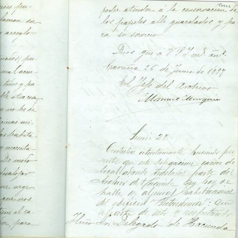 Arquivo do Reino de Galicia. Delegación Especial de Facenda. Informe de Manuel Murguía, xefe do arquivo da Delegación, no expediente aberto en relación coa reclamación de locais na Casa da Veeduría polo Goberno Militar. 1897. Sign.: 1401