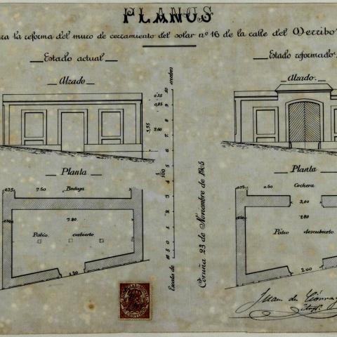 Arquivo do Reino de Galicia. Familiar del Moral. Proxecto de reforma dunha casa da rúa da Amargura (A Coruña). Planos de plantas / Juan de Ciórraga.. 1905