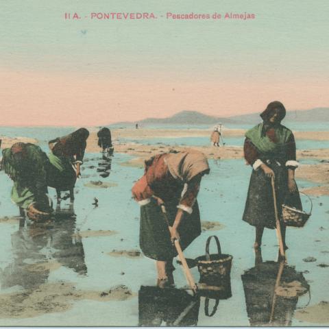 Arquivo do Reino de Galicia. Colección de postais. Pontevedra: pescadores de almejas. Ca. 19-?. Sign.: 1597