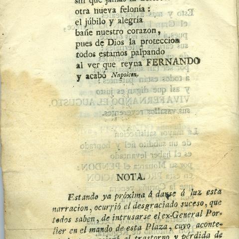 Breve resumen de las fiestas que celebró la ciudad de La Coruña en la augusta proclamación del Sr. Rey D. Fernando VII (que Dios guarde) los días 15, 16 y 17 de agosto del corriente año. Coruña: en la Oficina del Exacto Diario, 1815. Sign.: 26957-8-5-2