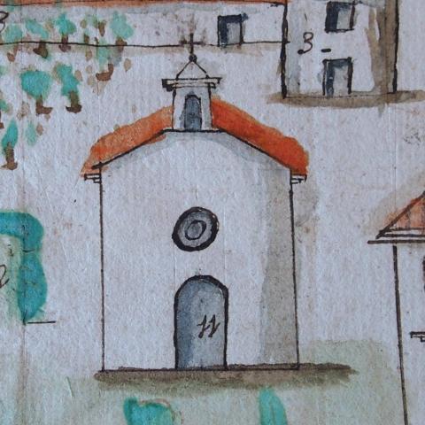 Arquivo do Reino de Galicia. Real Audiencia de Galicia. Plano da fonte do Revel e dos terreos que rega na parroquia de San Pedro de Vilalonga. 1752, decembro, 3 / Frai Manuel de los Mártires.