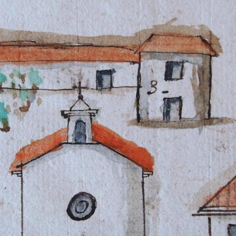Arquivo do Reino de Galicia. Real Audiencia de Galicia. Plano da fonte do Revel e dos terreos que rega na parroquia de San Pedro de Vilalonga. 1752, decembro, 3 / Frai Manuel de los Mártires.