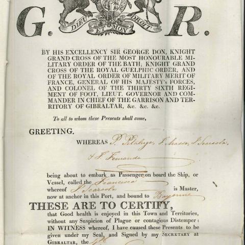 Arquivo do Reino de Galicia. Xulgado de Guerra e Mariña de Ferrol. Expediente formado sobre o apresamento da goleta Francisca pola corbeta de guerra Zafiro, co inventario do seu cargamento. 1826. Sign.: 5162-13