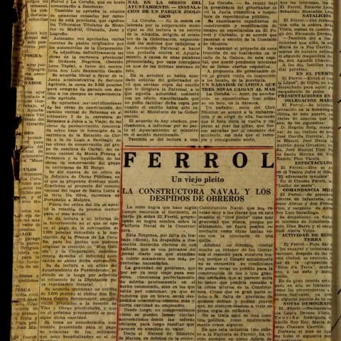 Arquivo do Reino de Galicia. Xulgado Mixto de Ferrol. Rama da Construción Naval. Demanda de José Eiroa Mosquera contra a Sociedad Española de Construcción de Buques, por despido improcedente. 1934, setembro, 11/1936, febreiro, 24. Ferrol. Sign.: 2552-33