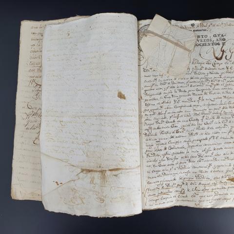 Arquivo do Reino de Galicia. Real Audiencia de Galicia. Preito de Manuel Fandiño Losada con Roque José Costoya, escribán, e outros, sobre paga de rendas. 1801-1804. Sign.: 2666-3