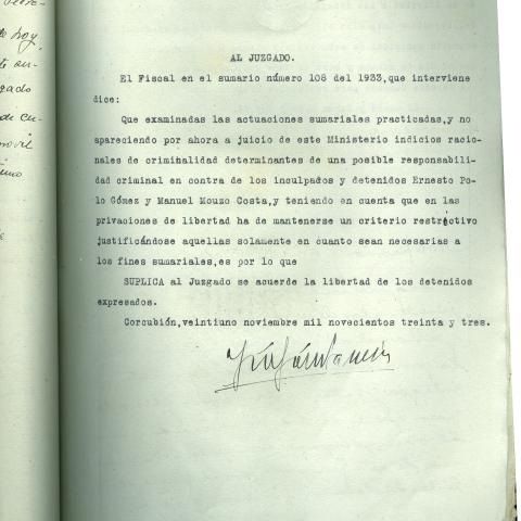 Arquivo do Reino de Galicia. Audiencia Provincial da Coruña. Causa instruída polo Xulgado de Corcubión sobre incidentes electorais no concellode Vimianzo. 1933. Sign.: 51459-11