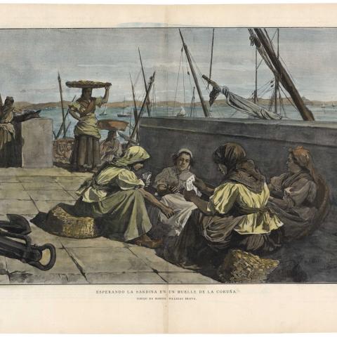 Esperando la sardina en un muelle de A Coruña / Manuel Villegas Brieva. 1899. Sign.: 3889