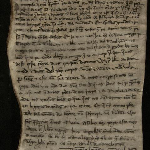 Arquivo do Reino de Galicia. Colección de documentos en pergamiño. García Yáñez vende a Diego Gómez de Deza un modio de viño de renda en Cabanelas. 1333, maio, 27. Sign.: 37