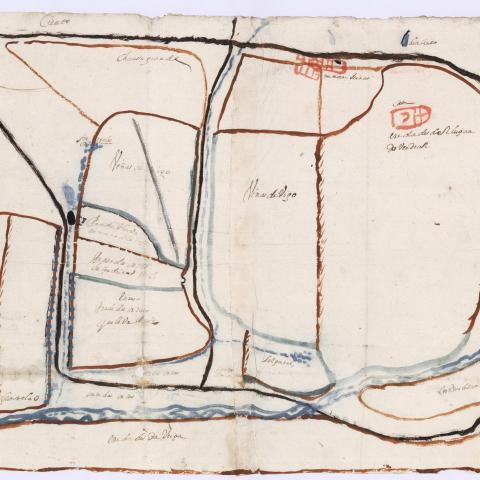 Arquivo do Reino de Galicia. Real Audiencia de Galicia. Plano dos lugares da Verdeal e as Naranxeiras, en San Tomé de Recaré, O Valadouro (Lugo). Ca. 1713. Sign.:2971-2