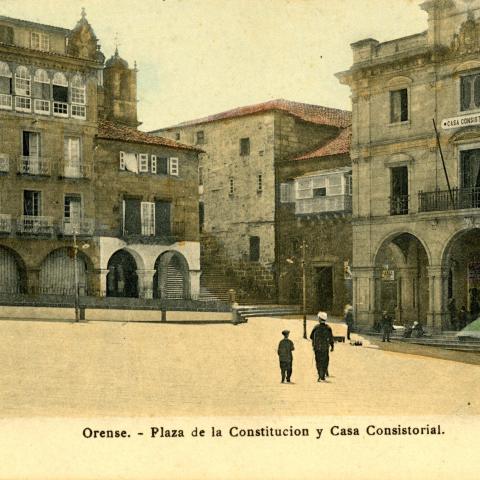 Arquivo do Reino de Galicia. Colección de postais. Orense: Plaza de la Constitución y Casa Consistorial. Ca. 1915. Sign.: 2973.