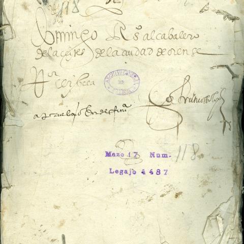 Arquivo do Reino de Galicia. Real Audiencia de Galicia. Preito de Pedro de Moure e Gregorio Rodríguez, tratantes de aceite, con Domingo Rodríguez, alcabaleiro, pola denuncia que este lles puxo por vender aceite na praza pública de Ourense estando prohibido. 1586-1588. Sign.: 4487-118.