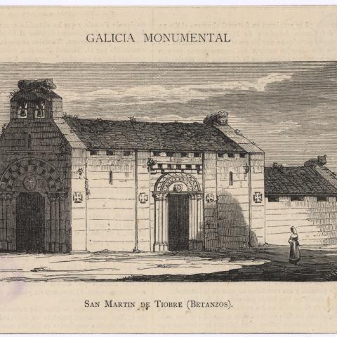 Arquivo do Reino de Galicia. Colección cartográfica e iconográfica. Galicia monumental : San Martín de Tiobre (Betanzos). [Madrid : La Ilustración Cantábrica], 1882. Sign.: PLAN-3219.