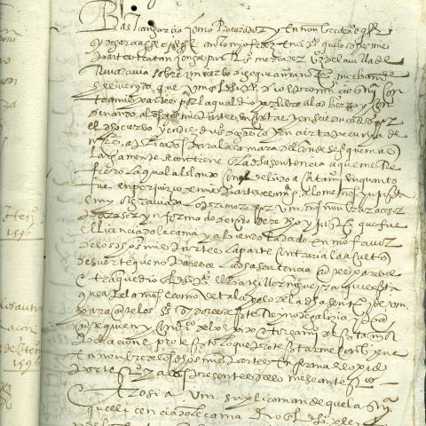 Arquivo do Reino de Galicia. Real Audiencia de Galicia. Preito de Xoán González e consortes con Gaspar Rodríguez, tratante, veciño de Ribadavia, en apelación da condena que lles impuxera a Xustiza de Lalín por apropiarse dun cervo do demandado. 1596. Sign. 721-37.