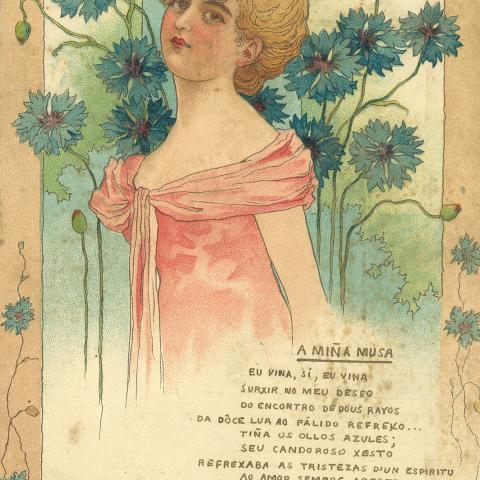 Arquivo do Reino de Galicia. Familia Carré. Tarxeta dedicada a María Carré Alvarellos / Manuel Lugrís. 1902, maio. A Coruña. Sign.: 25962-3-1