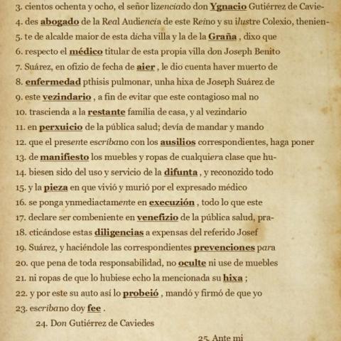 Archivo del Reino de Galicia. Pescuda no arquivo. Las enfermedades. Solución a la transcripción.