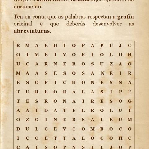 Archivo del Reino de Galicia. Investigación en el Archivo. 03. La alimentación. 02. Sopa de letras.