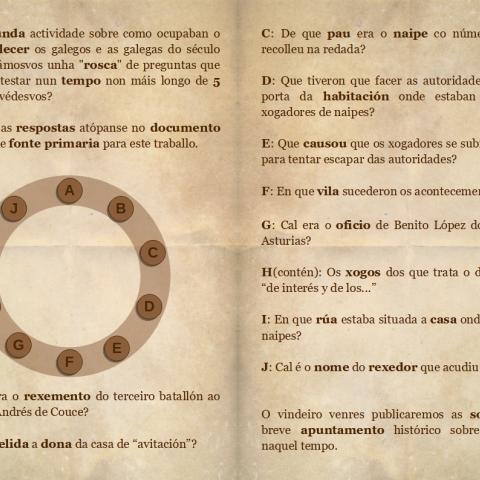 Archivo del Reino de Galicia. Investiga en el archivo. Tríptico de la actividad 08. La diversión. 02. Rosca