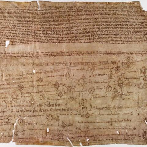 Documento 1: Colección Vaamonde Lores. Diego, bispo de Santiago de Compostela, confirma a independencia e autoridade de San Martiño Pinario e Santa María da Corticela, o cobramento do tercio do dezmo do Xiro e a posesión das igrexas, xunto coas súas rendas, vilas, coutos e vasalos de San Xurxo de Vea, San Vicente do Grove, Santa Baia de Arealonga, San Cristovo de Xavestre, a illa de Cortegada, Santa Cristina de Campaña e outras• 1115, maio, 16. Subscriben a raíña dona Urraca e o seu fillo o emperador D. Alf