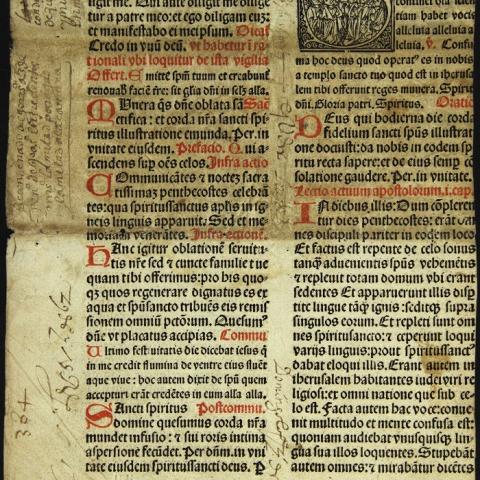 [Fragmento impreso de misal. S.XVI?]. 1 fol [XCVIII (V)]. Sign. ARG. B.Aux.FCeI. 39.