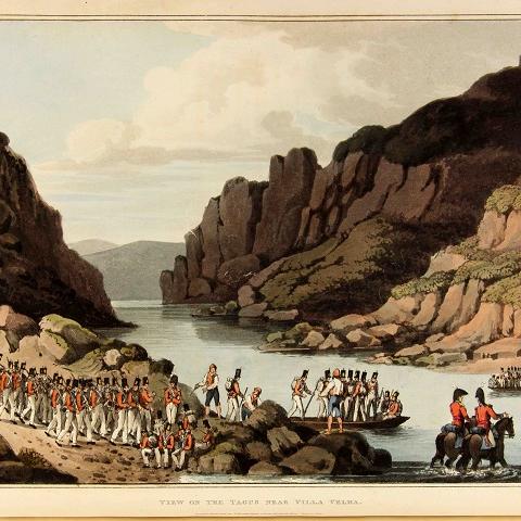 View on the Tagus near Villa Velha. En: SKETCHES of the country, caracter and costume in Portugal and Spain...in 1808 in 1809... - London: Printed for John Booth, bay William Savage, 1809. Sign. 9475, lám. 15.