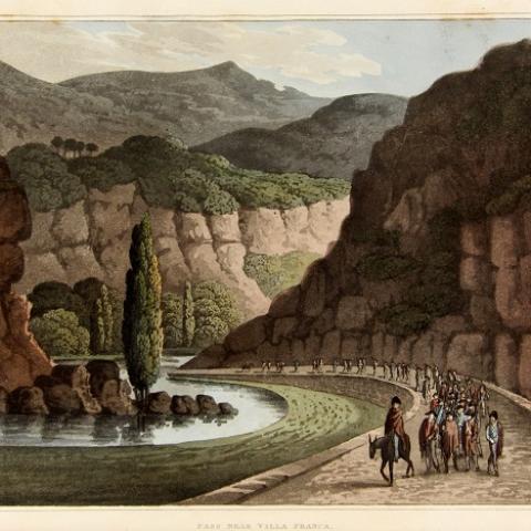 Pass near Villa Franca. View on the Tagus near Villa Velha. En: SKETCHES of the country, caracter and costume in Portugal and Spain...in 1808 in 1809... - London: Printed for John Booth, bay William Savage, 1809. Sign. 9475, lám. 37.