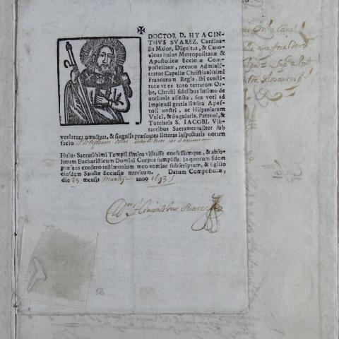 Arquivo do Reino de Galicia. Real Audiencia de Galicia. Causa a José Soller, peregrino, por fingirse sacerdote y otros delitos. Certificado de peregrinación a Santiago. 1693-marzo-Sign. 2633
