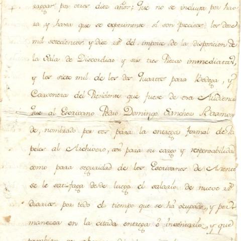 Arquivo do Reino de Galicia. Rea cédula de comisión ao rexente da Audiencia de Galicia, don Joseph de Zuazo Bustamante, para proseguir na formación e instalación do ".Archivo Público y General del Reyno de Galicia". 1777, febrero, 16. Madrid. 8 foll. ; 30,2 x 21 cm.Sign. 48.273/6-2, foll. 9.