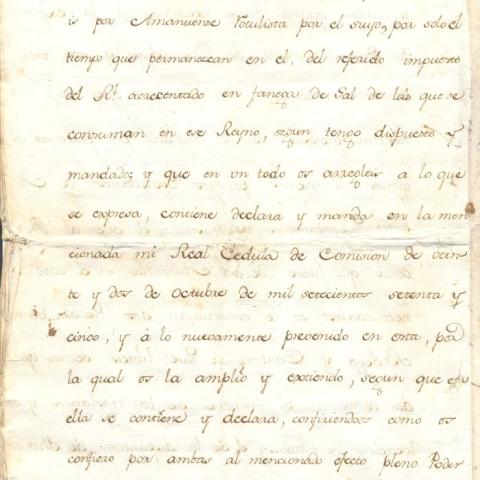 Arquivo do Reino de Galicia. Rea cédula de comisión ao rexente da Audiencia de Galicia, don Joseph de Zuazo Bustamante, para proseguir na formación e instalación do Archivo Público y General del Reyno de Galicia. 1777, febrero, 16. Madrid. 8 foll. ; 30,2 x 21 cm.Sign. 48.273/6-2, foll 12