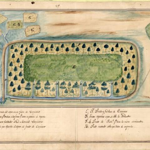 Santa María de Cexo, Santa María (Verea). Plano sobre uso e aproveitamento de augas de rego en Santa María de Cexo. 1848. Sign. Col.Cart. AT30 (RAG 12125/54).