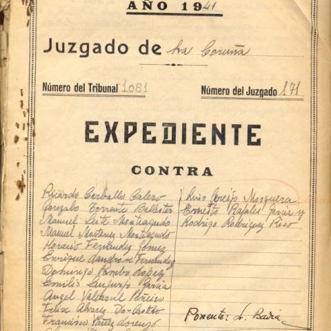 Tribunal Regional de Responsabilidades Políticas. Expediente incoado contra Ricardo Carballo Calero, Gonzalo Torrente Ballester y otros miembros del Partido Galeguista. Sig. (prov). TRRP. 184/171.