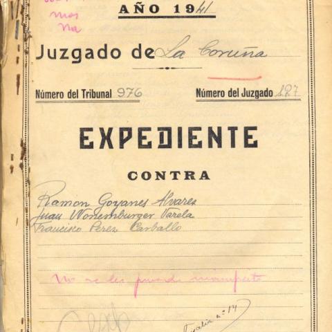 Tribunal Regional de Responsabilidades Políticas. Expediente incoado contra Francisco Pérez Carballo, el gobernador civil de A Coruña asesinado en el año 1936. Sig. (prov.) 183/127.