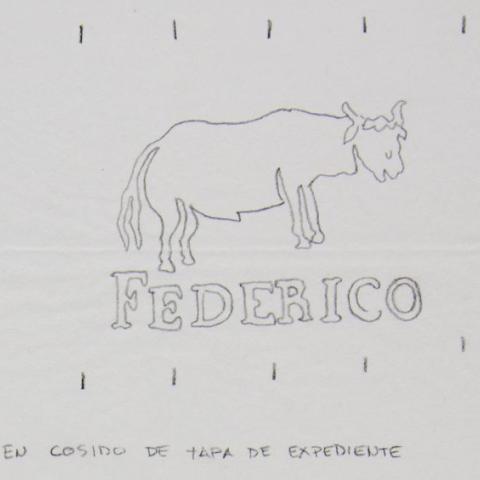 Modelo de marca de auga: Federico; buey. En cosido de tapa de expediente.