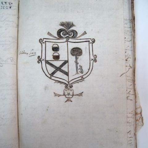 1670. Escudo de armas dos Lara e dos Gómez. Detalle. Sign.: RAG 389/45.