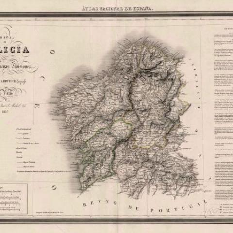 Arquivo do Reino de Galicia. Colección cartográfica e iconográfica. Mapa de Galicia con las nuevas divisiones : Atlas Nacional de España / formado por A.H. Dufour. - Madrid : Casa Bulla, 1837.