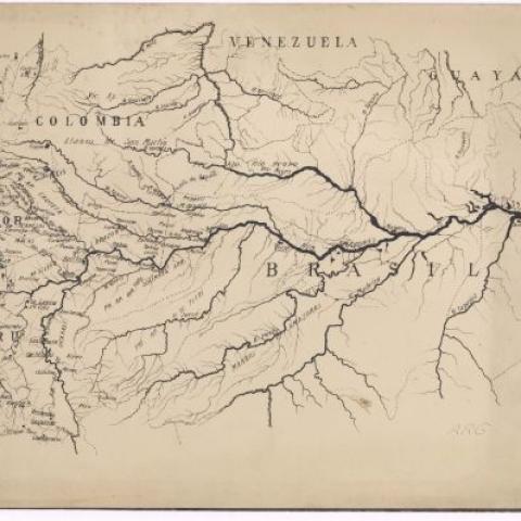 Arquivo do Reino de Galicia. Francisco Iglesias Brage. [Mapa da conca do Río Amazonas]. - Sen escala. - [S.l], [192?]. 1 mapa ; 24 x 23 cm. Fotografía Sign. IB 199.