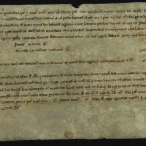Arquivo do Reino de Galicia. Colección de documentos en pergamiño. Guntrode, María e Marina González, fillas de Gonzalo Pérez, chamado Noite Boa, venden ao monxe Pedro Calvo e ó mosteiro de Santa María de Monfero os bens que posúen en Fraemelle polo prezo dunha boa vaca.1245, abril, [S.l.] Sign.: 104