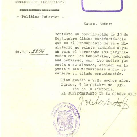 Arquivo do Reino de Galicia. Goberno Civil da provincia da Coruña. Expediente informativo sobre o temporal que destrozou os camiños de San Andrés de Teixido e Teixidelo no concello de Cedeira. 1939. Sign.: 32534_100