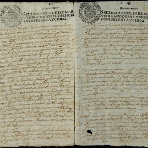 Folios do preito entre o deán e o cabido da catedral de Santiago co arcebispo da dióscese sobre a quen correspondía imprimir unha cartilla de rezos. 1675. Sign. 355/33.