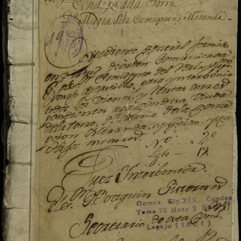 Arquivo do Reino de Galicia. Real Audiencia de Galicia. Expediente xeral para intervir en todos os bens e rendas da condesa de Torre Penela. 1808-1812. Sign. 1501-19
