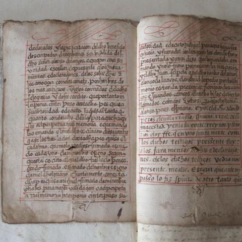 Arquivo do Reino de Galicia. Real Audiencia de Galicia. Traslado notarial dunha escritura de apeo do lugar do Gallado, parroquia de San Pedro de Cambás (Aranga). Sign. 1.324-14, fol. 199v-200r.