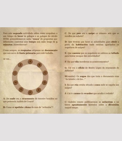 Archivo del Reino de Galicia. Investiga en el archivo. Tríptico de la actividad 08. La diversión. 02. Rosca