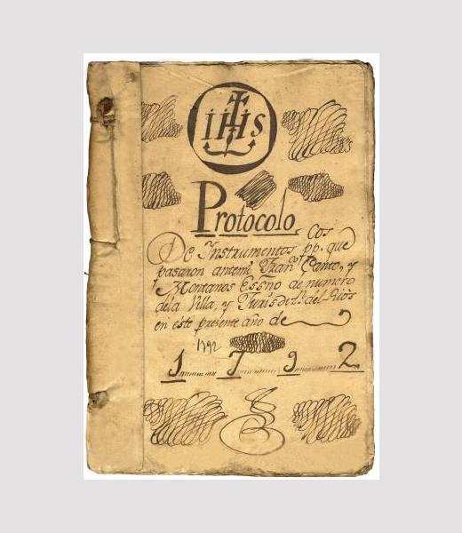 Protocolo notarial correspondente ao ano 1792 de Francisco Canto y Montanos, escribán de número da vila e xurisdición de Riós.