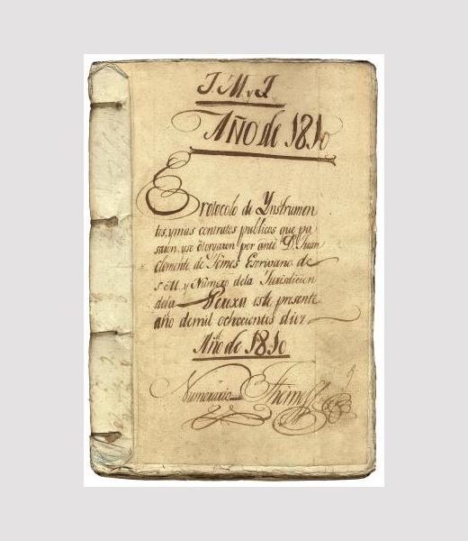 Protocolo notarial de Juan Clemente de Themes, escribán da Súa Maxestade e de número da xurisdición da Peroxa correspondente ao ano 1810. 