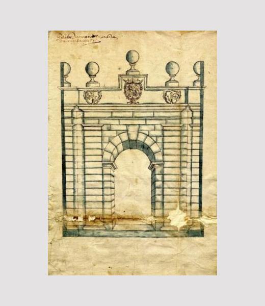 Alzado da Porta da Aira realizado polo mestre de obras Antonio Martínez de Araque. 