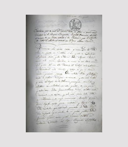 “Escritura por la cual don Andrés Vieitez se obligó á servir como cirujano en el buque español Francisca, durante el tiempo de un viage redondo a la Habana, por el estipendio de 4.680 reales, sobre lo cual contrató con D. Juan Alvarez Carú. 